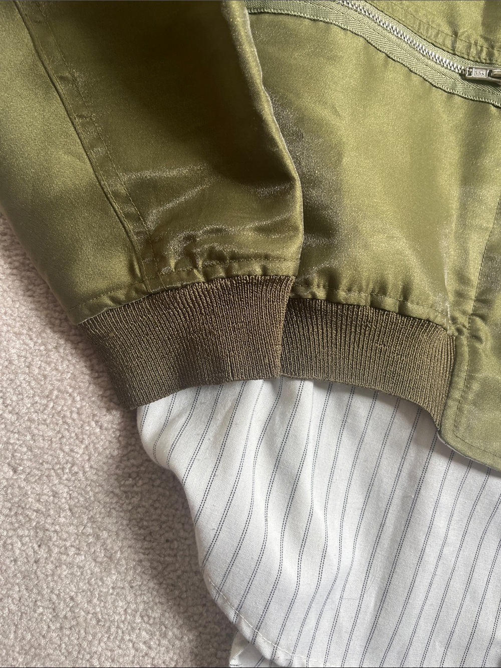 3.1 Phillip Lim Olive Satin Bomber Jacket+striped shirt lining - Picture 5 of 12
